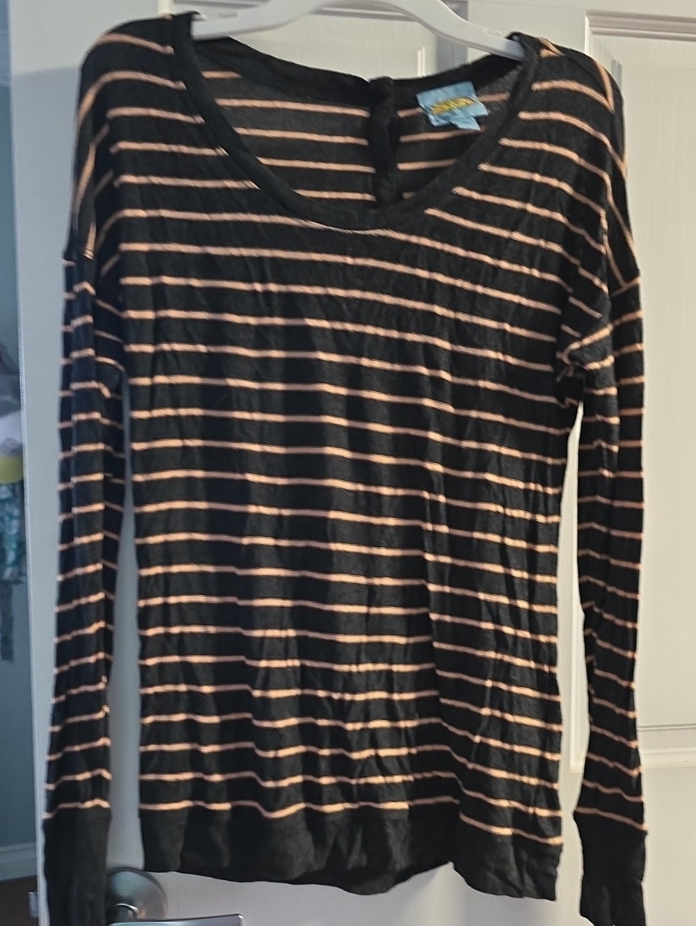 C&C California Black and Peach Striped Long-Sleeve Top